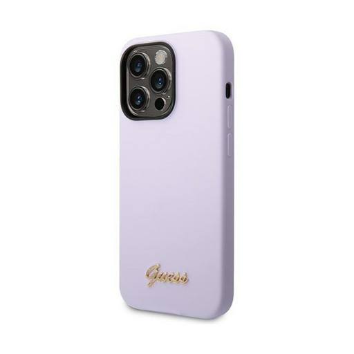 Накладка Guess для iPhone 14 Pro Liquid silicone Gold metal logo фиолетовая