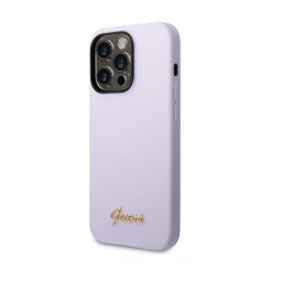 Накладка Guess для iPhone 14 Pro Max Liquid silicone Gold metal logo фиолетовая купить в Уфе