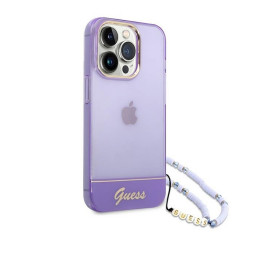Накладка Guess для iPhone 14 Pro Max PC/TPU Translucent Electoplated camera +hand Strap фиолетовая купить в Уфе