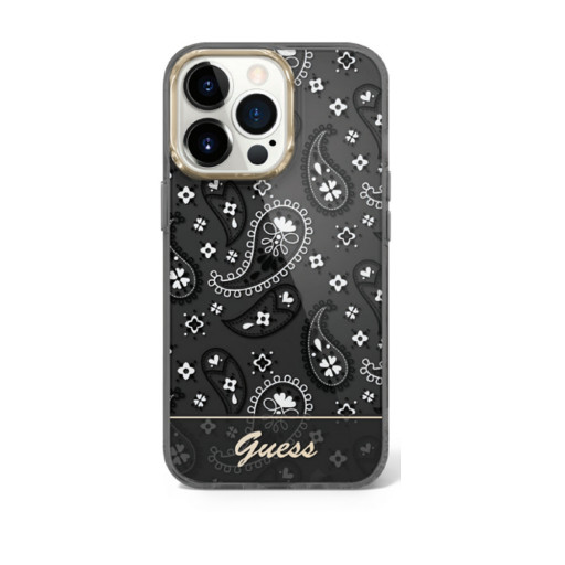 Накладка Guess для iPhone 14 Pro PC/TPU Paisley Electoplated camera черная