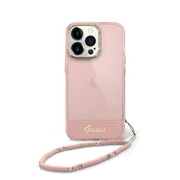 Накладка Guess для iPhone 14 Pro PC/TPU Translucent Electoplated camera +hand Strap розовая купить в Уфе