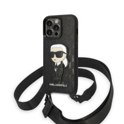 Накладка Lagerfeld для iPhone 14 Pro Crossbody PU Monogram INFT konik patch with Strap черная купить в Уфе