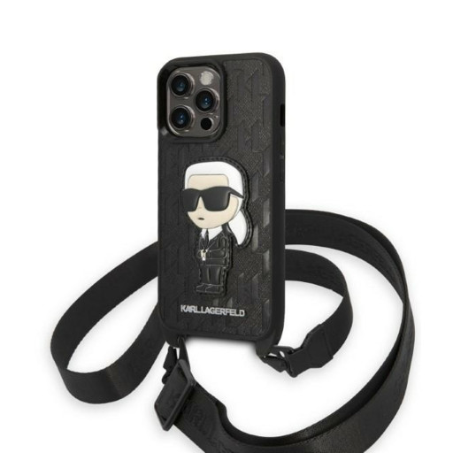 Накладка Lagerfeld для iPhone 14 Pro Crossbody PU Monogram INFT konik patch with Strap черная