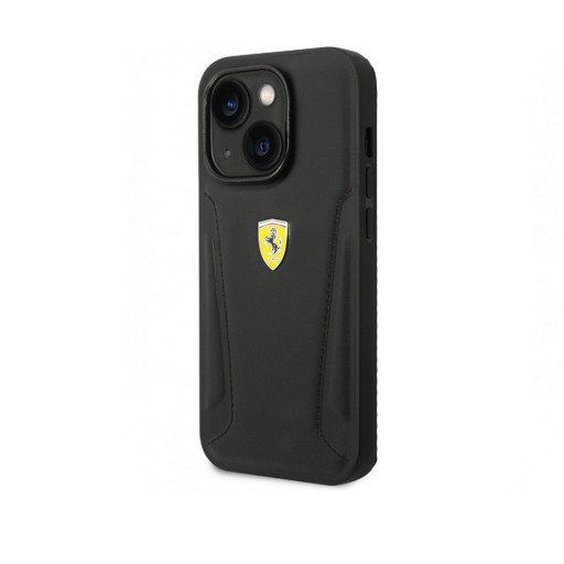 Накладка Ferrari для iPhone 14 Leather Stamped sides MagSafe черная