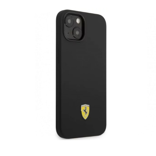 Накладка Ferrari для iPhone 14 Liquid silicone with metal logo MagSafe черная