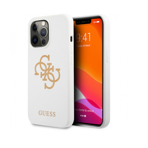 Накладка Guess для iPhone 13 Pro Liquid silicone 4G Big logo белая