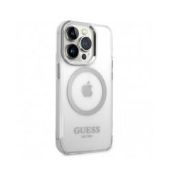Накладка Guess для iPhone 14 Pro PC/TPU Metal outline Hard Transparent/Silver MagSafe купить в Уфе