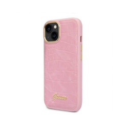 Накладка Guess для iPhone 14 PU Croco Metal logo Hard розовая купить в Уфе