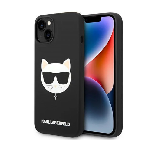 Накладка Lagerfeld для iPhone 14 Liquid silicone Choupette MagSafe черная