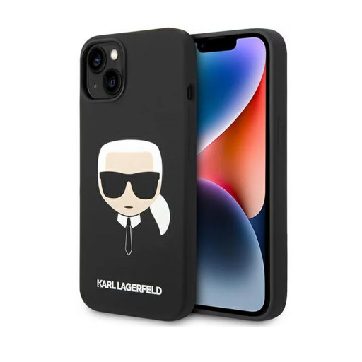 Накладка Lagerfeld для iPhone 14 Liquid silicone Karl's Head MagSafe черная