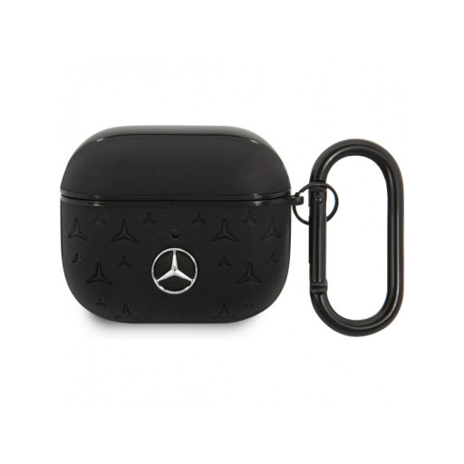 Чехол Mercedes для Airpods 3 Genuine leather Stars Metal logo черный