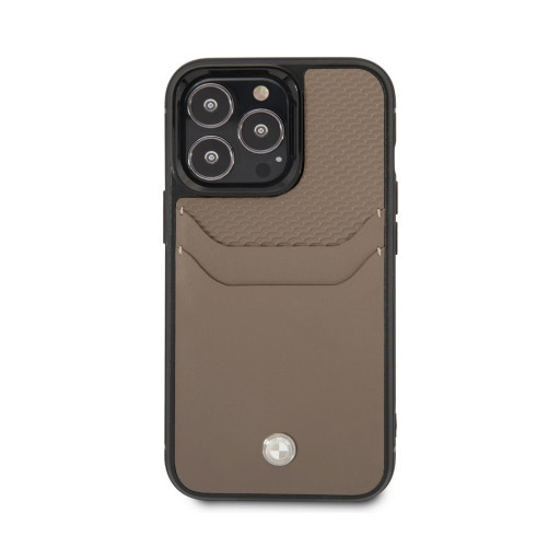Накладка BMW для iPhone 14 Pro Signature Leather with Cardslot коричневая