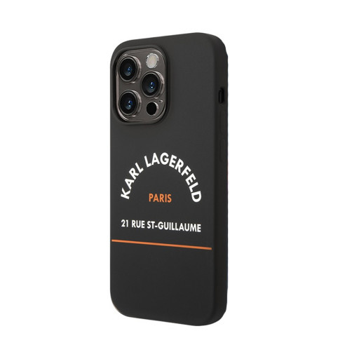 Накладка Lagerfeld для iPhone 14 Pro Liquid silicone RSG logo Black/Orange MagSafe
