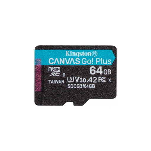 Карта памяти Kingston Kanvas Go! Plus Micro SD 64Gb, Class 10, V30, A2, UHS Class 3, R/W 170/90 Мб/с