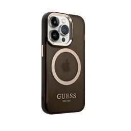 Накладка Guess для iPhone 14 Pro PC/TPU Metal outline полупрозрачная черная/золотая MagSafe купить в Уфе