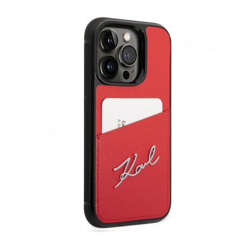 Накладка Lagerfeld для iPhone 14 Pro PU with Cardslot Signature logo Red