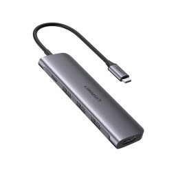 Адаптер UGREEN CM136 (80132) USB C to 3×USB 3.0+HDMI+3.5mm (2-in-1)+PD серый купить в Уфе