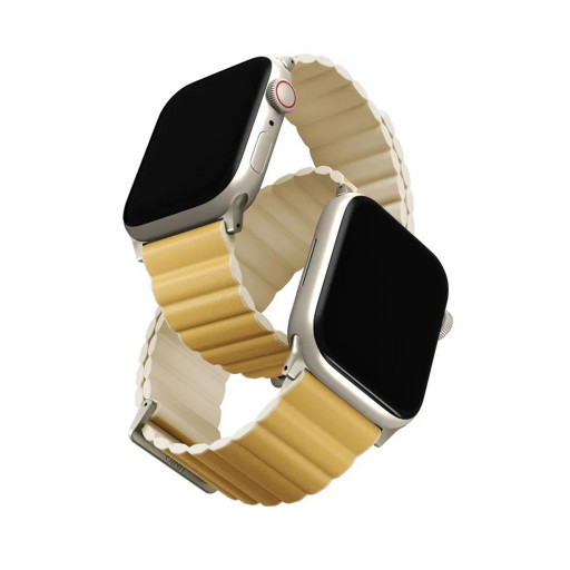 Ремешок Uniq для Apple Watch 38/40/41mm Revix Premium Ed. Leather/Silicone Canary Yellow/Ivory