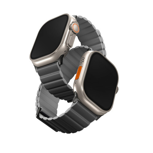 Ремешок Uniq для Apple Watch 49/45/44/42mm Revix Premium Ed. Leather/Silicone Charcoal/Ash Grey