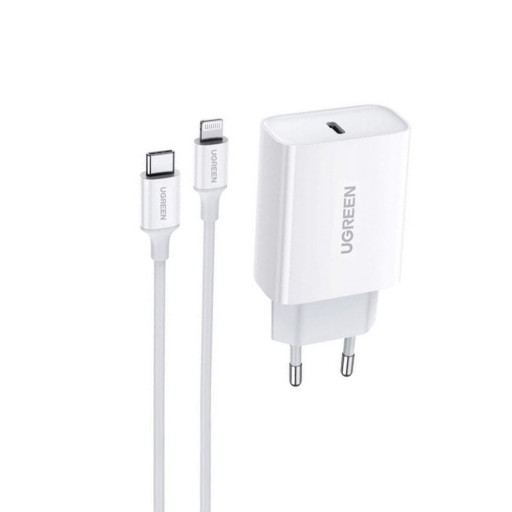 Сетевое зарядное устройство UGREEN CD137 Set PD Fast Charger 20W USB-C to Lightning белое