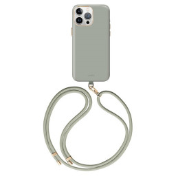 Накладка Uniq для iPhone 15 Pro Max COEHL CREME Liquid silicone with Strap Soft Sage MagSafe купить в Уфе