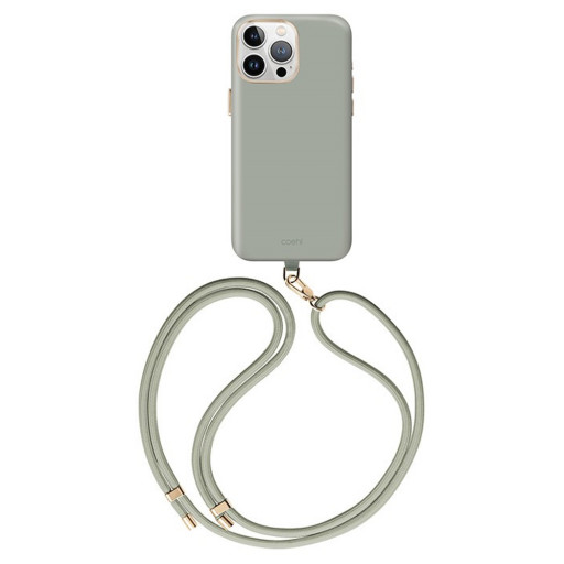 Накладка Uniq для iPhone 15 Pro Max COEHL CREME Liquid silicone with Strap Soft Sage MagSafe