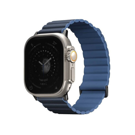 Ремешок Uniq для Apple Watch 49/45/44/42mm Revix Premium Ed. Leather/Silicone Prussian/Mist Blue