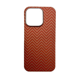 Чехол из углеродного волокна для iPhone 15 Pro Max красно-оранжевая купить в Уфе