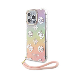 Накладка Guess для iPhone 15 Pro PC/TPU Peony glitter +Nylon Hand cord Hard Iridescent Pink купить в Уфе