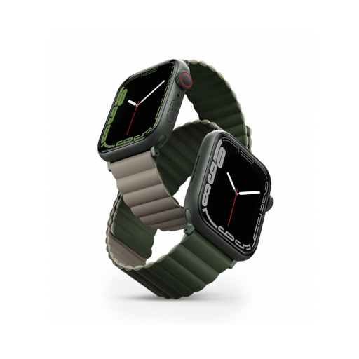 Ремешок Uniq для Apple Watch 49/45/44/42mm Revix reversible Magnetic Green/Taupe