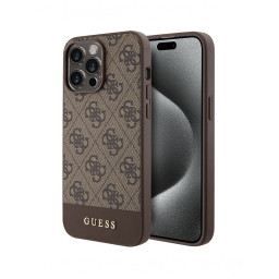 Накладка Guess для iPhone 15 Pro Max PU 4G Bottom stripe Metal logo Brown купить в Уфе