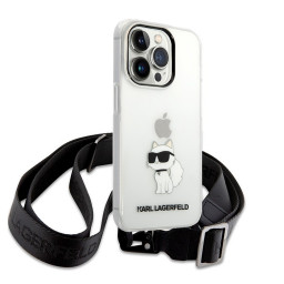 Накладка Lagerfeld для iPhone 15 Pro Max Crossbody PC/TPU NFT Choupette+Big Strap Transparent купить в Уфе