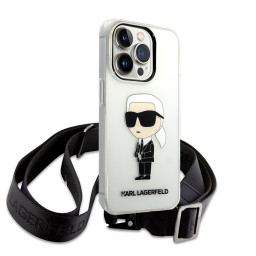 Накладка Lagerfeld для iPhone 15 Pro Max Crossbody PC/TPU NFT Karl Ikonik+Big Strap Transparent купить в Уфе