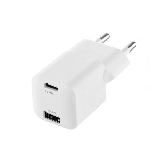 Сетевое зарядное устройство uBear Pulse Dual Wall Charger 30W GaN USB-C, USB-A белое