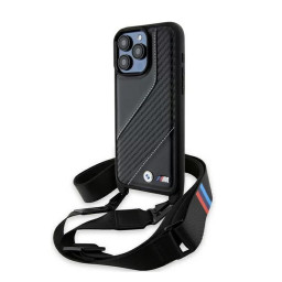 Накладка BMW для iPhone 15 Pro Crossbody PU Carbon stripe Metal logo + Strap Black купить в Уфе