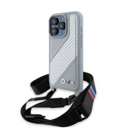 Накладка BMW для iPhone 15 Pro Crossbody PU Carbon stripe Metal logo + Strap Grey купить в Уфе
