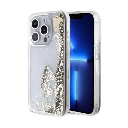 Накладка Guess для iPhone 16 Pro Liquid Glitter Hearts Gold