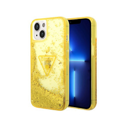 Накладка Guess для iPhone 14 Liquid Glitter Triangle logo Translucent Yellow купить в Уфе