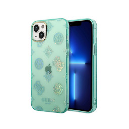 Накладка Guess для iPhone 14 PC/TPU Peony glitter Electroplated camera Turquoise купить в Уфе