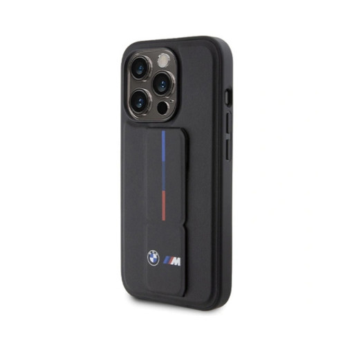 Накладка BMW для iPhone 15 Pro GripStand M-Collection PU Tricolor line Black