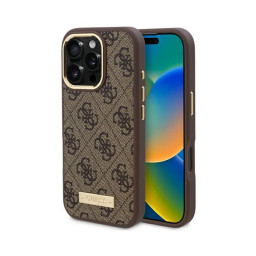 Накладка Guess для iPhone 16 Pro Max PU 4G Plate metal logo Brown MagSafe купить в Уфе