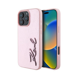 Накладка Lagerfeld для iPhone 16 Pro Max PU Wrinkled Signature Metal logo Pink купить в Уфе