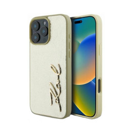 Накладка Lagerfeld для iPhone 16 Pro PU Wrinkled Signature Metal logo Gold купить в Уфе