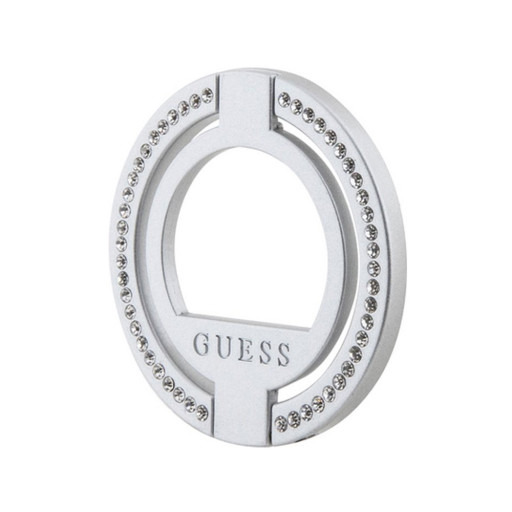 Держатель Guess MagSafe Metal Ring stand Diamond Rhinestones Silver