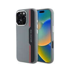 Накладка AMG для iPhone 16 Pro Liquid silicone Bow Lines Metal camera Grey/Red (MagSafe) купить в Уфе