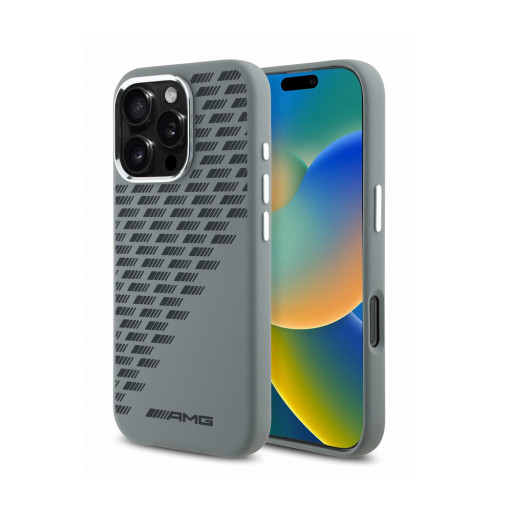 Накладка AMG для iPhone 16 Pro Liquid silicone Rhombs Metal camera Grey (MagSafe)