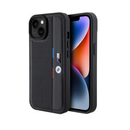 Накладка BMW для iPhone 15 M-Collection PU Perforated Tricolor stripes Metal logo Black купить в Уфе