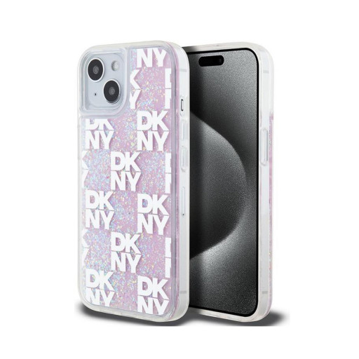 Накладка DKNY для iPhone 15 Liquid Glitter Checkered Pink