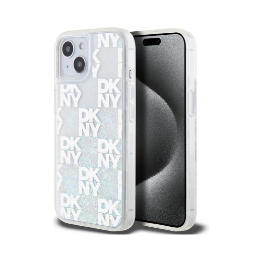 Накладка DKNY для iPhone 15 Liquid Glitter Checkered White