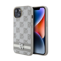 Накладка DKNY для iPhone 15 PU Checkered Printed stripes Metal logo Beige купить в Уфе